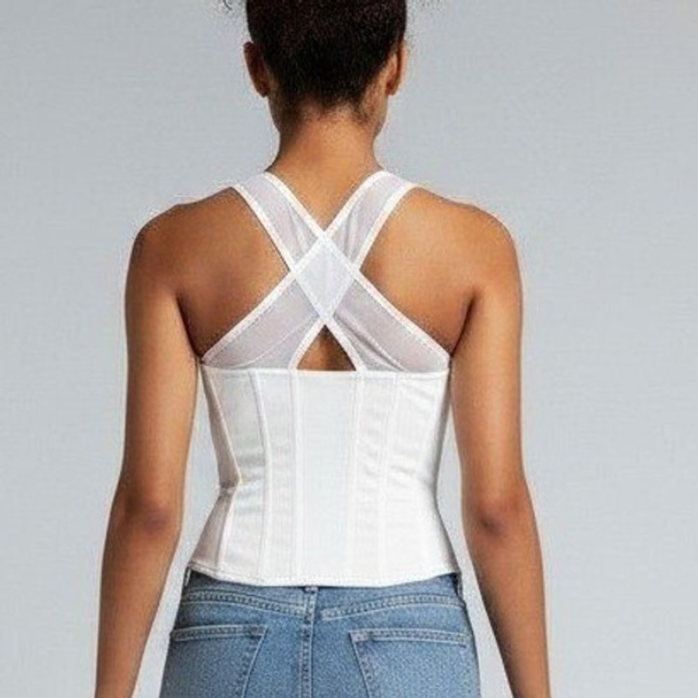 Promise The Label White Mesh Strap Corset Knit Top Crisscross Back Medium - Picture 2 of 11